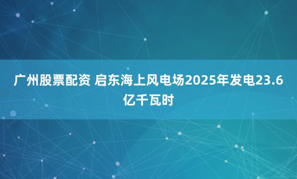 广州股票配资 启东海上风电场2025年发电23.6亿千瓦时