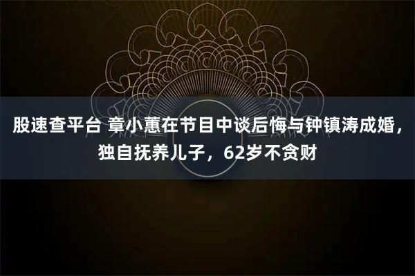 股速查平台 章小蕙在节目中谈后悔与钟镇涛成婚，独自抚养儿子，62岁不贪财